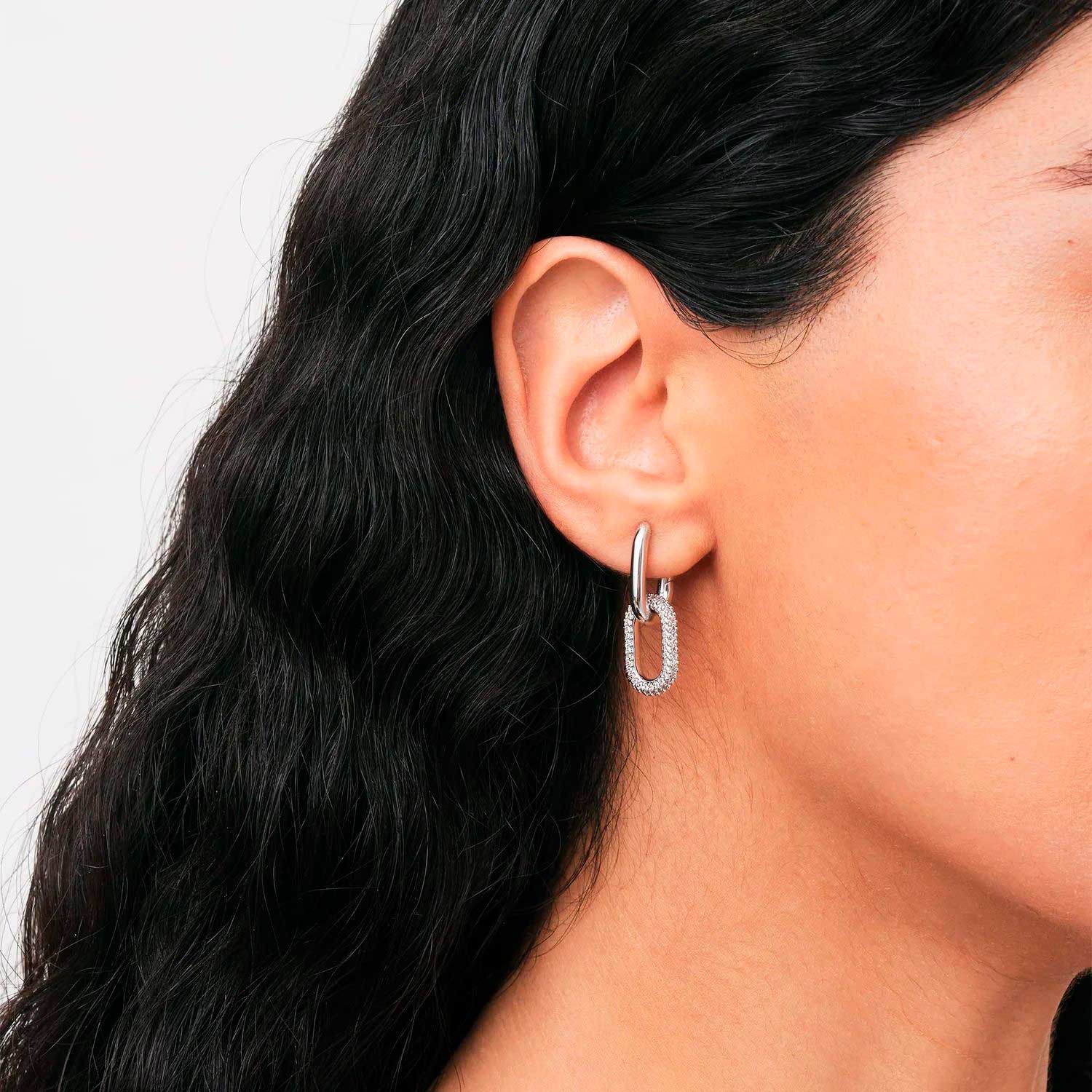 Стальные серьги с подвесками Daniel Wellington Crystal-Link-Earrings-S с кристаллами